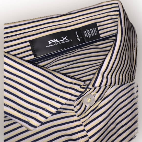 RLX Ralph Lauren Golf Black Navy Stripe Performance Polo Shirt Wicking M NO LOGO - Picture 6 of 7
